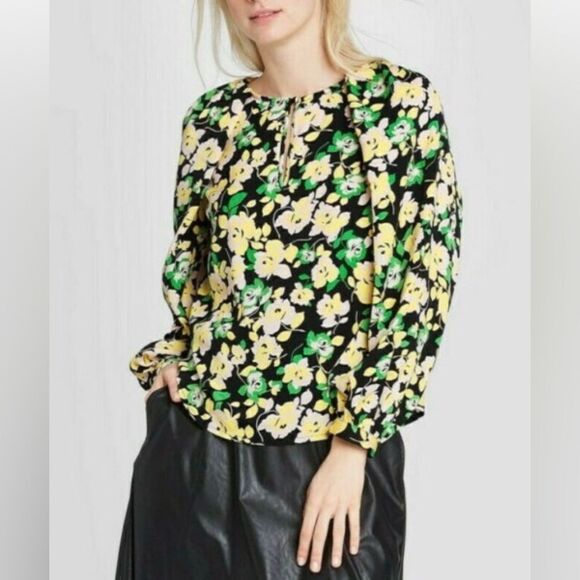 Who What Where Floral Balloon Sleeve Silky Blouse Top Size Small - Picture 1 of 4